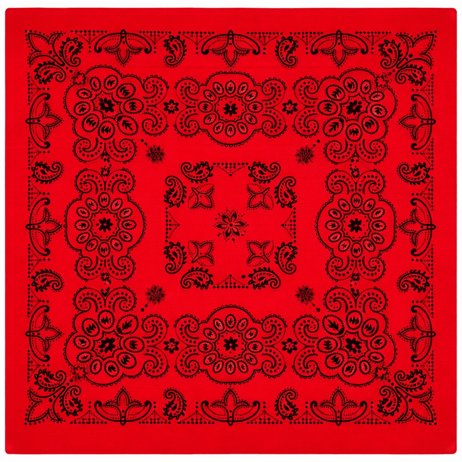 New - Red Texas Paisley Bandana with Black Print – 100% Cotton – 27x27" – Dozen Packed